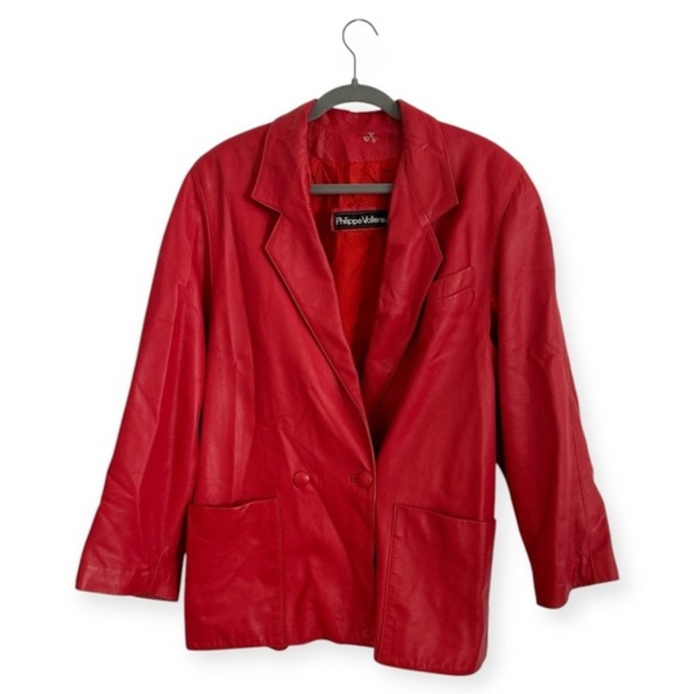 Philippe Vallereuil‎ Vintage Red leather blazer jacket L